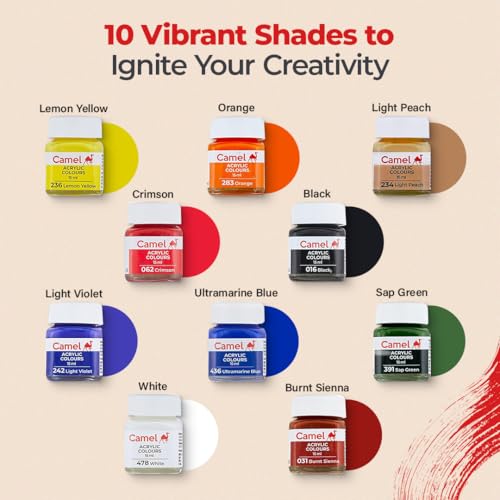 camel ألوان أكريليك كاملين كوكيو فابريكا - 15 مل لكل منها، 10 درجات - Image 3