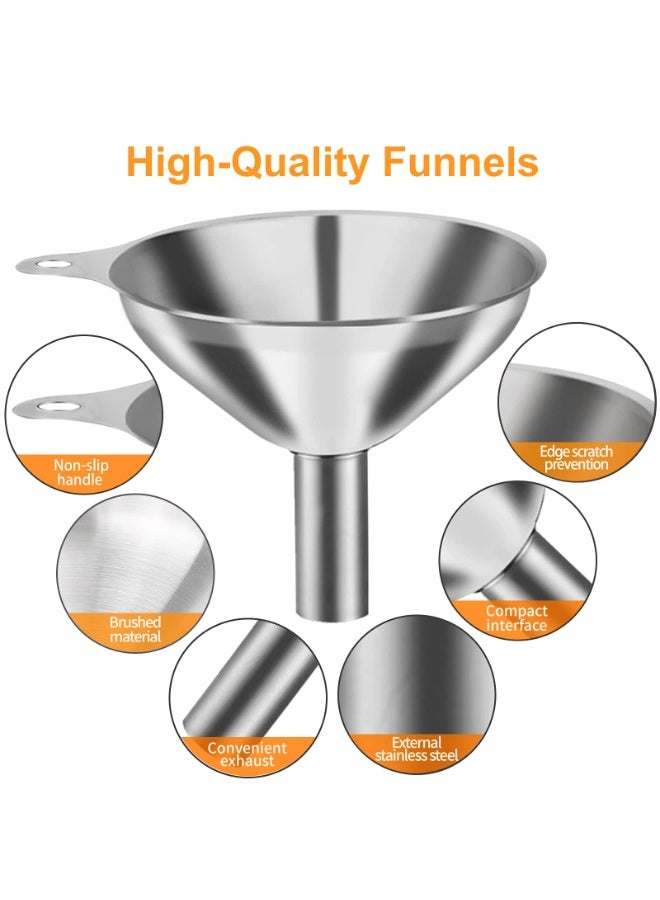 6-Piece Stainless Steel Funnel Set – Food Grade 304, Large Medium Small Funnels + 2 Cleaning Brushes, Silver - Image 3