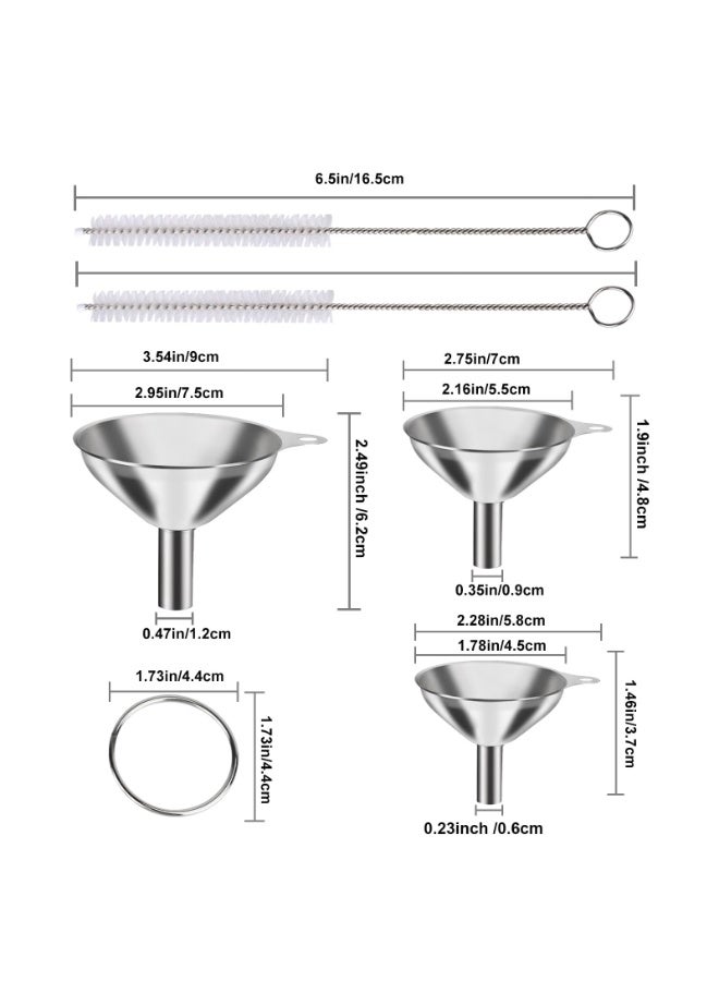 6-Piece Stainless Steel Funnel Set – Food Grade 304, Large Medium Small Funnels + 2 Cleaning Brushes, Silver - Image 2