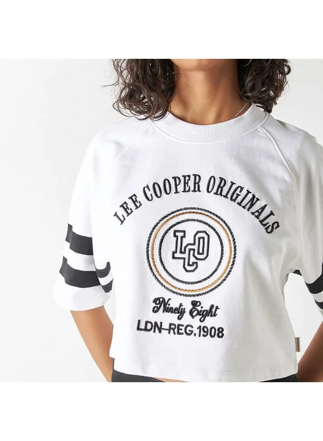 Lee Cooper Lee Cooper Printed Cropped T-shirt with Crew Neck and Raglan Sleeves