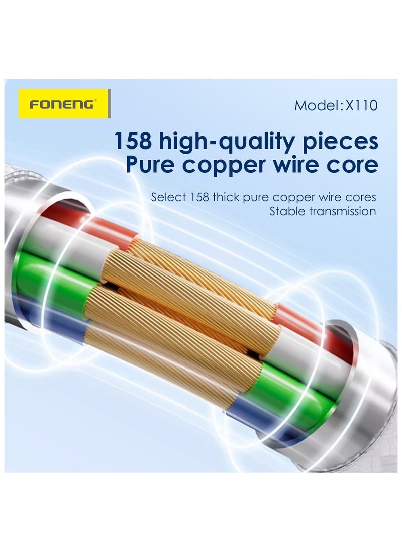 FONENG USB C Type 1.2M Braided Cable 60W,60W fast charging, tight 48-braid soft braided wire body strong and wear-resistant OD3.3 wire diameter, 158 copper wires3A high current charging, supports Ip15 series fast charging.  - Image 5