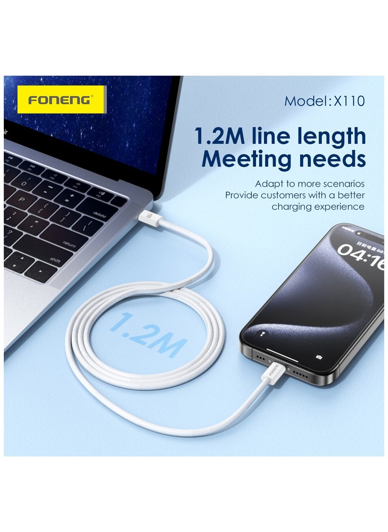 FONENG USB C Type 1.2M Braided Cable 60W,60W fast charging, tight 48-braid soft braided wire body strong and wear-resistant OD3.3 wire diameter, 158 copper wires3A high current charging, supports Ip15 series fast charging.  - Image 3