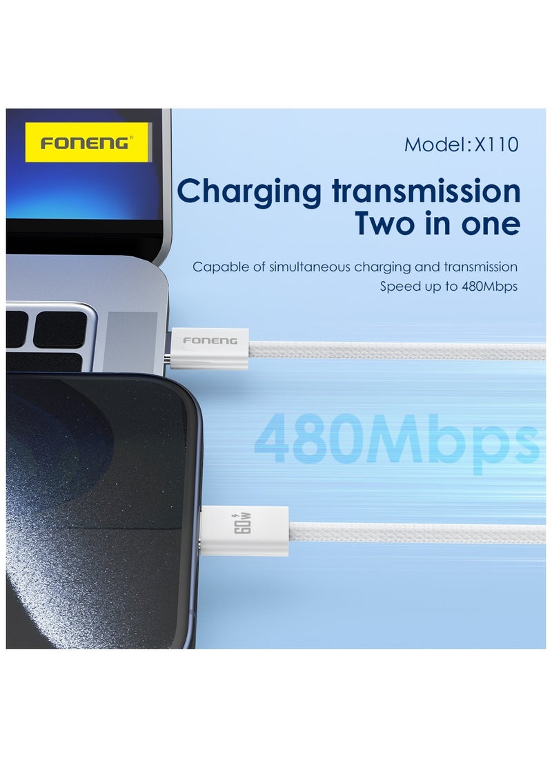 FONENG USB C Type 1.2M Braided Cable 60W,60W fast charging, tight 48-braid soft braided wire body strong and wear-resistant OD3.3 wire diameter, 158 copper wires3A high current charging, supports Ip15 series fast charging.  - Image 4