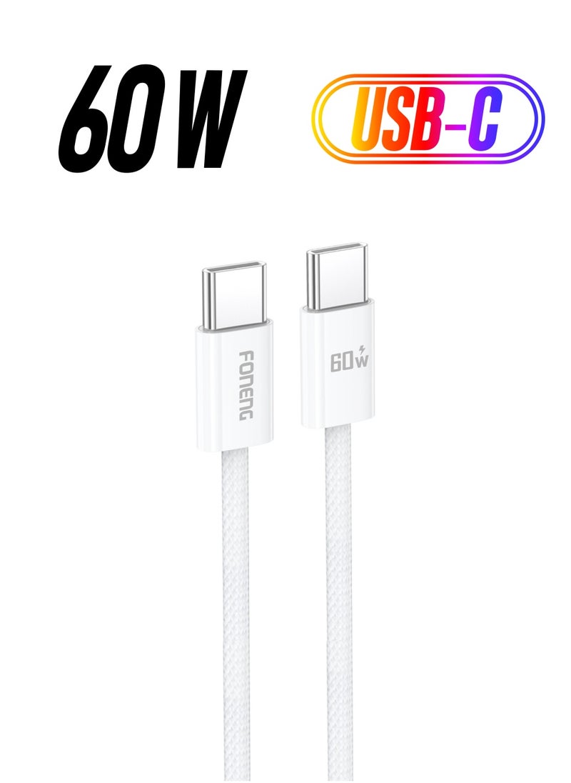FONENG USB C Type 1.2M Braided Cable 60W,60W fast charging, tight 48-braid soft braided wire body strong and wear-resistant OD3.3 wire diameter, 158 copper wires3A high current charging, supports Ip15 series fast charging.  - Image 2