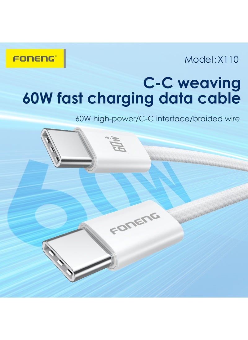 FONENG USB C Type 1.2M Braided Cable 60W,60W fast charging, tight 48-braid soft braided wire body strong and wear-resistant OD3.3 wire diameter, 158 copper wires3A high current charging, supports Ip15 series fast charging.  - Image 1
