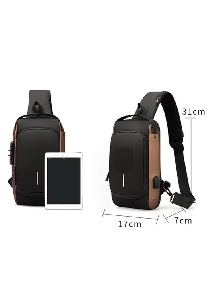 Dreamzon Men's Sling Bag Chest Shoulder Backpack Pack Cross Body Pouch Travel Sport Black Side Brown - Image 3