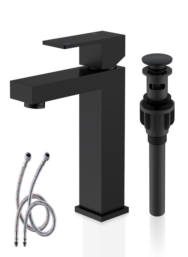KENES Black Bathroom Faucet, Matte Black Modern Single Hole Bathroom Faucet, Single Handle Stainless Steel Faucet cUPC Lead-Free Certified Vanity Sink Faucet Bathroom Sink Faucet, Drain Assembly - Image 1