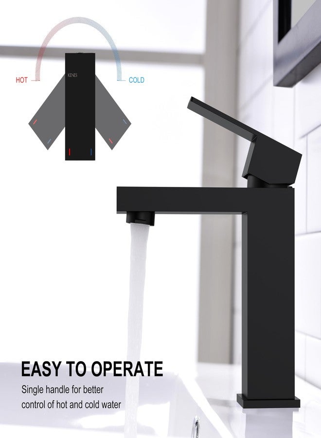 KENES Black Bathroom Faucet, Matte Black Modern Single Hole Bathroom Faucet, Single Handle Stainless Steel Faucet cUPC Lead-Free Certified Vanity Sink Faucet Bathroom Sink Faucet, Drain Assembly - Image 4