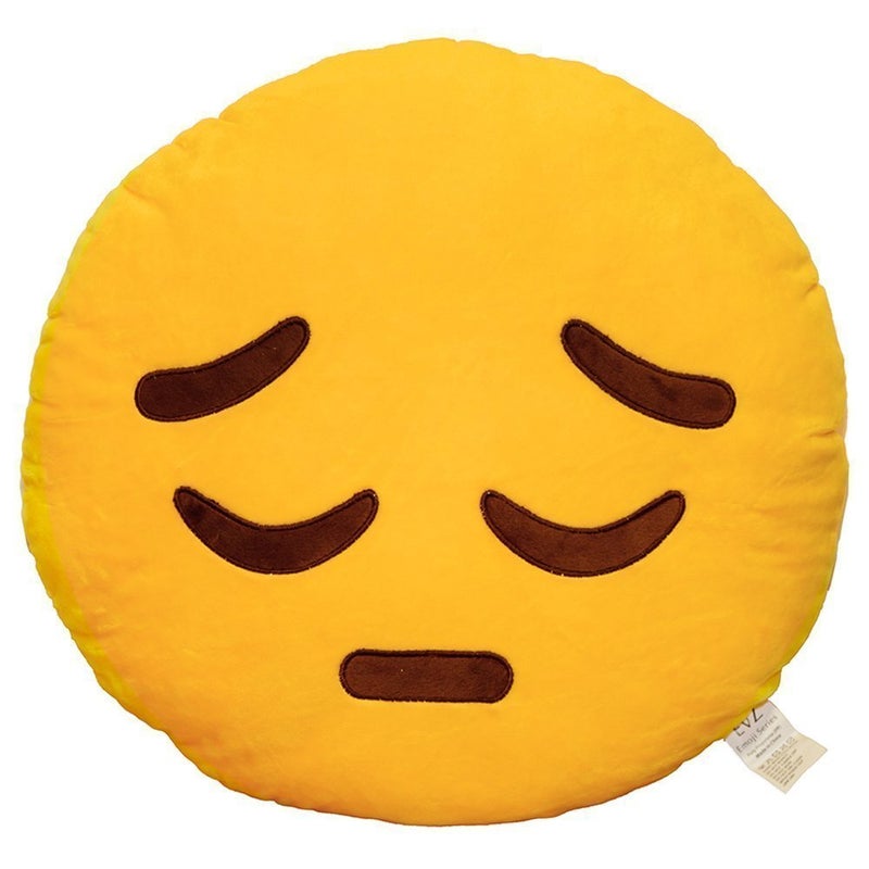 EvZ Emoji Face Emoticon Cushion Stuffed Plush Soft Pillow  Official Certified  32cm  Pensive Yellow - Image 1