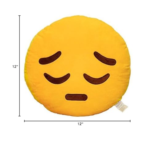 EvZ Emoji Face Emoticon Cushion Stuffed Plush Soft Pillow  Official Certified  32cm  Pensive Yellow - Image 4