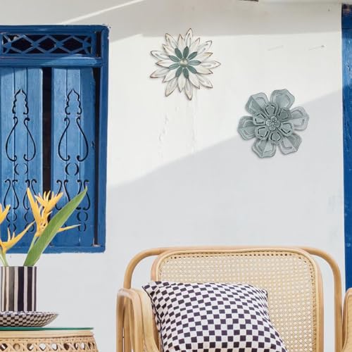 hogardeck Metal Flower Wall Decor, 2 PCS 11" Metal Farmhouse Wall Decor, Floral Metal Wall Art for Indoor Outdoor, Boho Wall Decor for Bathroom, Living Room, Kitchen, Bedroom, Porch, Garden, Yard - Image 5
