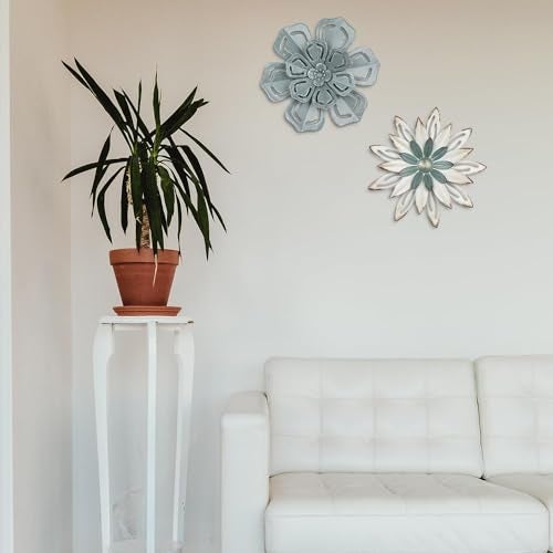 hogardeck Metal Flower Wall Decor, 2 PCS 11" Metal Farmhouse Wall Decor, Floral Metal Wall Art for Indoor Outdoor, Boho Wall Decor for Bathroom, Living Room, Kitchen, Bedroom, Porch, Garden, Yard - Image 4