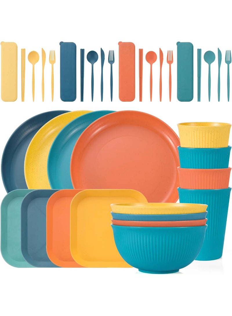 Bukela 36PCS Wheat Straw Dinnerware Sets, Reusable Plates and Bowls Sets, Unbreakable Cups, Knives, Forks, Spoons & Chopstick, Microwave, Dishwasher Safe Tableware Kitchen Outdoor Camping Presents - Image 1