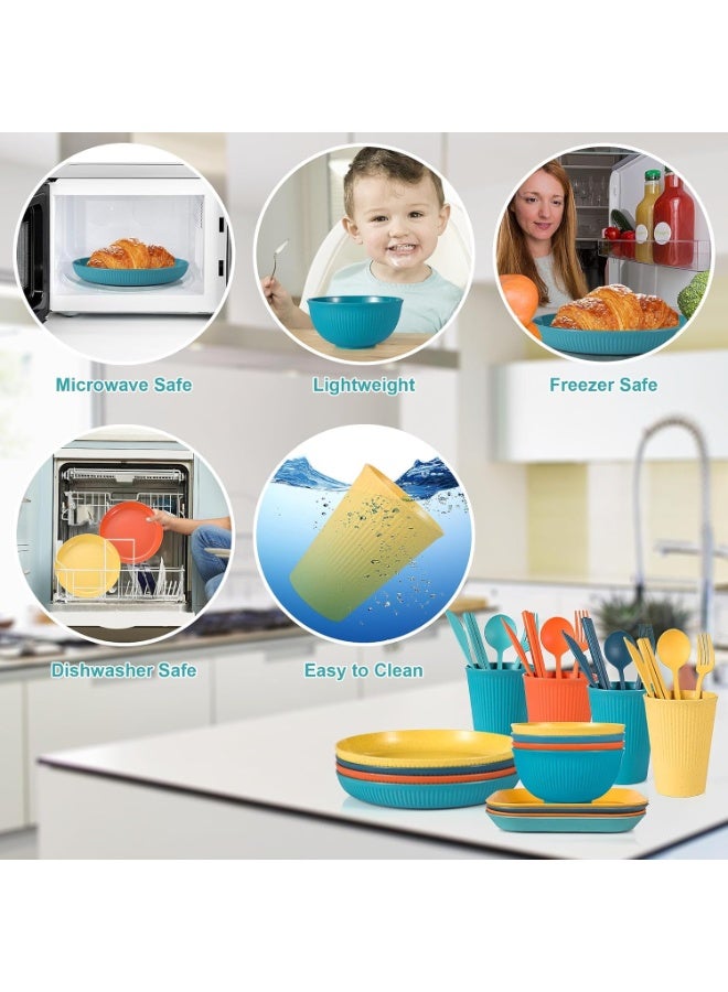 Bukela 36PCS Wheat Straw Dinnerware Sets, Reusable Plates and Bowls Sets, Unbreakable Cups, Knives, Forks, Spoons & Chopstick, Microwave, Dishwasher Safe Tableware Kitchen Outdoor Camping Presents - Image 5