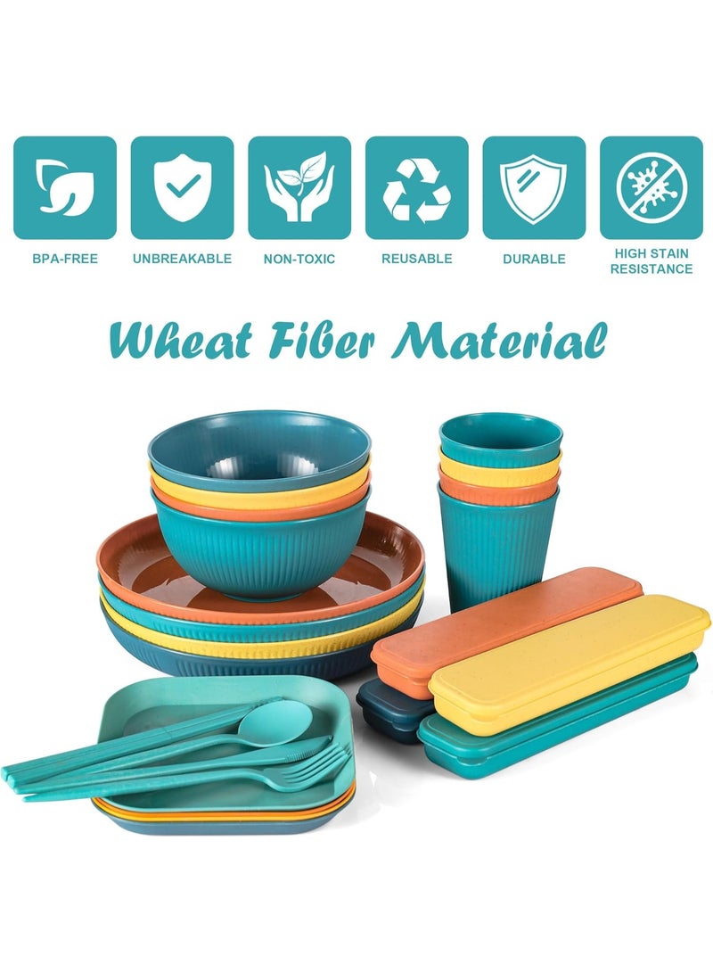 Bukela 36PCS Wheat Straw Dinnerware Sets, Reusable Plates and Bowls Sets, Unbreakable Cups, Knives, Forks, Spoons & Chopstick, Microwave, Dishwasher Safe Tableware Kitchen Outdoor Camping Presents - Image 3