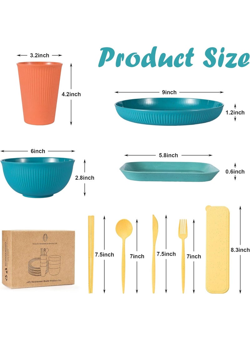 Bukela 36PCS Wheat Straw Dinnerware Sets, Reusable Plates and Bowls Sets, Unbreakable Cups, Knives, Forks, Spoons & Chopstick, Microwave, Dishwasher Safe Tableware Kitchen Outdoor Camping Presents - Image 4