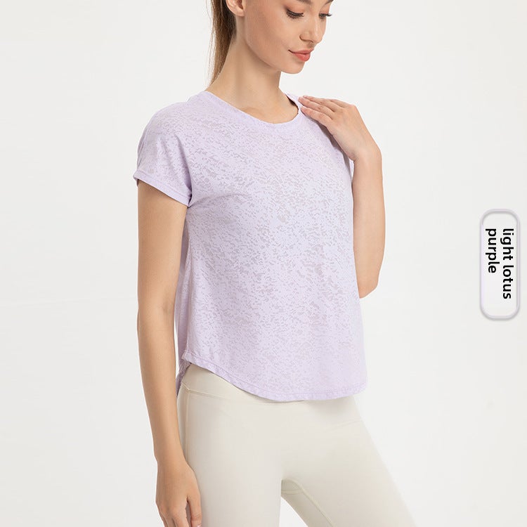Generic 2024 Womens Short Sleeve Yoga Tee Breathable Split Side Tie Light Lotus purple purple 