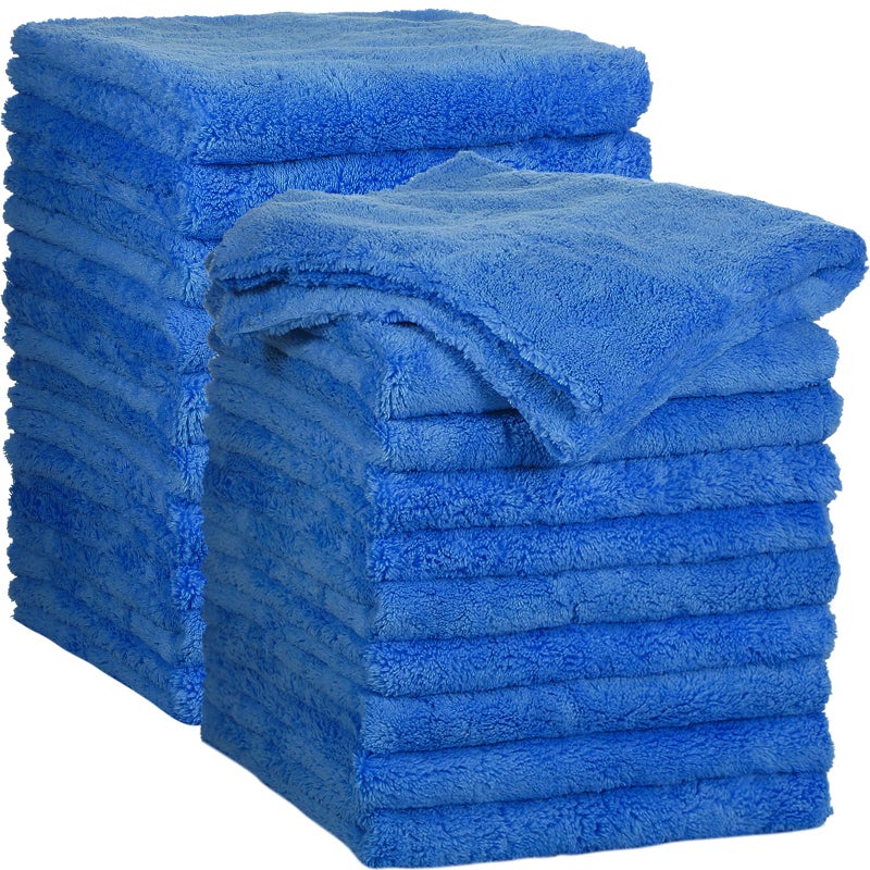 Shimeyao 20 Pcs 16 x 16 Inch Edgeless Microfiber Plush Towels for Cars Detailing Drying Wash Polishing Absorbent Cleaning Cloths 500 GSM Dark Blue - Image 2
