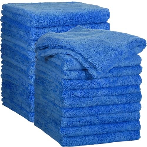 Shimeyao 20 Pcs 16 x 16 Inch Edgeless Microfiber Plush Towels for Cars Detailing Drying Wash Polishing Absorbent Cleaning Cloths 500 GSM Dark Blue - Image 1