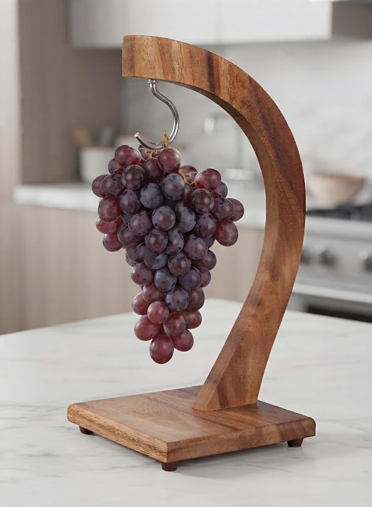 Billi banana tree hanger with hook, grape holder, banana stand, acacia wood utensils fruit storage rack for home kitchen or bar - Image 2