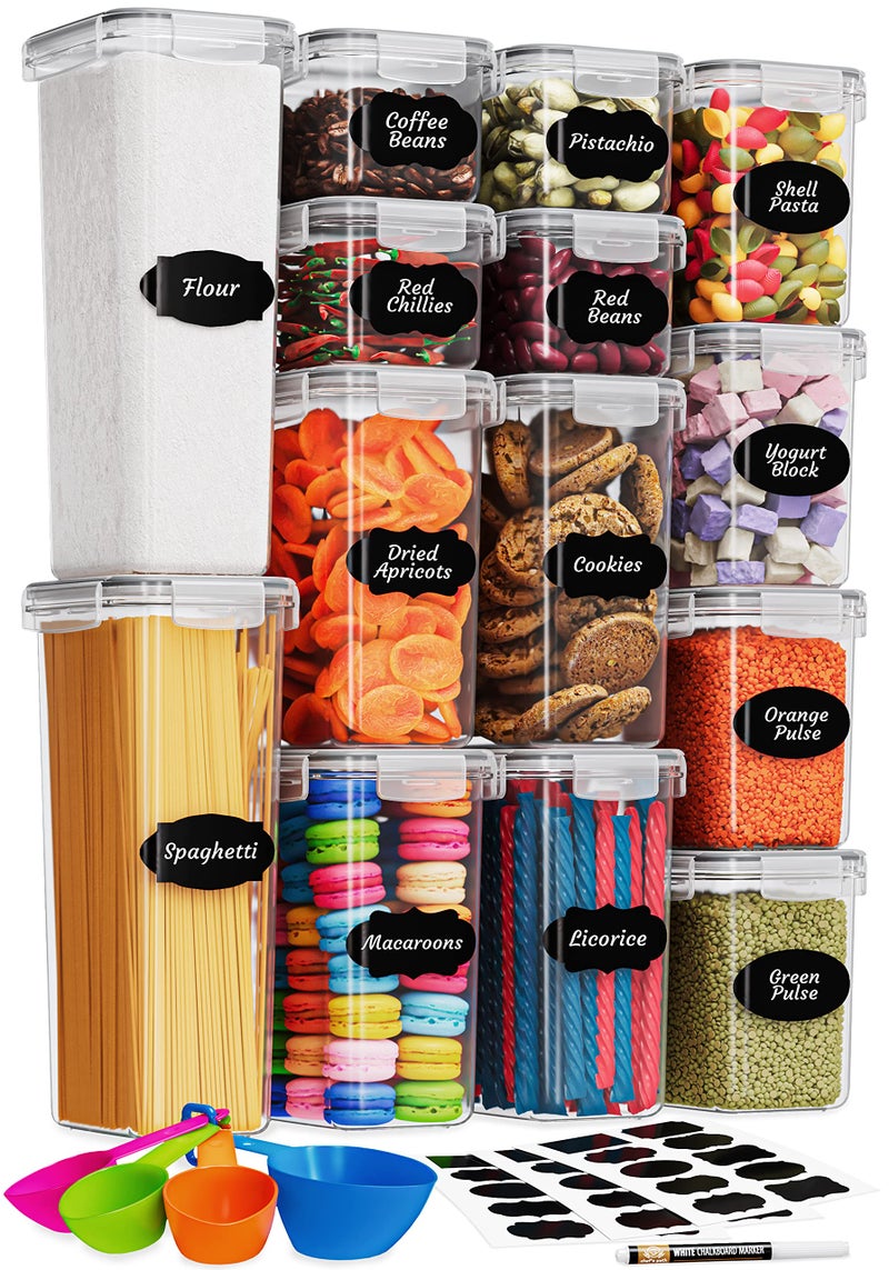 Kitchen Storage Box Set  14 Airtight Food Containers for Pantry Organization  BPAFree Plastic with Labels Marker  Spoons