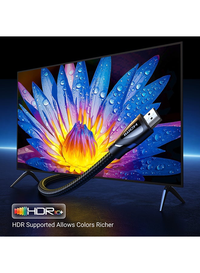 يو جرين كابل بسلك بمنفذ HDMI 2.1 بجودة 8K وسرعة فائقة 48 جيجابت في الثانية بجودة 8K لكل 60 هرتز بتصميم سلك مضفر بمنفذ HDMI وتقنية HDR ديناميكية مع تقنيات دولبي فيجن وقناة عودة الصوت المحسنة متوافق مع لابتوب ماك بوك برو إصدار 2021 وأجهزة ألعاب بلايستيشن 5 و4 وإكس بوكس وتلفزيون روكو بدقة فائقة الوضوح وجهاز بروجيكتور بقرص بلو راي- بطول 2 م أسود - Image 4
