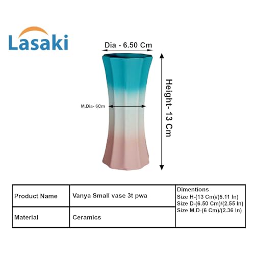 Lasaki Vanya Small vase 3t PWA Ceramic Flower Vase for Living Room, Bedroom, Dining Table, Home Decoration, Artificial Flowers|D- 6.5 X H - 13 cm|Flowers not Included - Image 2