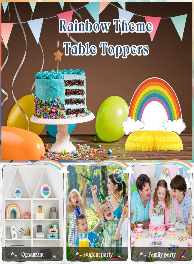 Leinuosen 9 Pieces Rainbow Birthday Decorations Honeycomb Party Table Decorations Colorful Cloud, Sun, Heart Balloon, Happy Birthday Centerpieces for Tables, Rainbow Party Decor for Baby Showers - Image 3