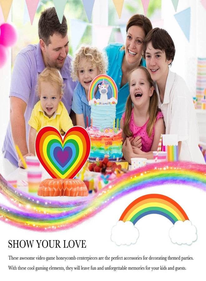 Leinuosen 9 Pieces Rainbow Birthday Decorations Honeycomb Party Table Decorations Colorful Cloud, Sun, Heart Balloon, Happy Birthday Centerpieces for Tables, Rainbow Party Decor for Baby Showers - Image 5