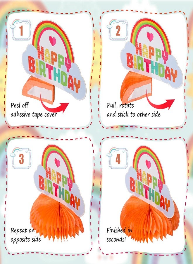 Leinuosen 9 Pieces Rainbow Birthday Decorations Honeycomb Party Table Decorations Colorful Cloud, Sun, Heart Balloon, Happy Birthday Centerpieces for Tables, Rainbow Party Decor for Baby Showers - Image 4