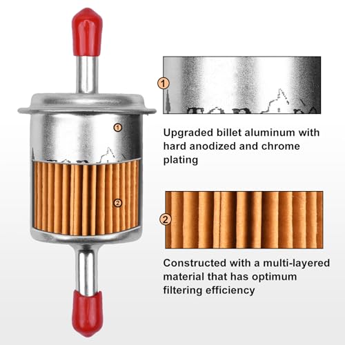 XYRVICT 1/4 Inline Fuel Filter - 50 Micron High Pressure Aluminum Gas Filter - Automotive Diesel Fuel Filters for Lawn Mower Small Engine Motorcycle ATV Marine Truck Tractor Boat, High Flow (1/4 Inch) - Image 2