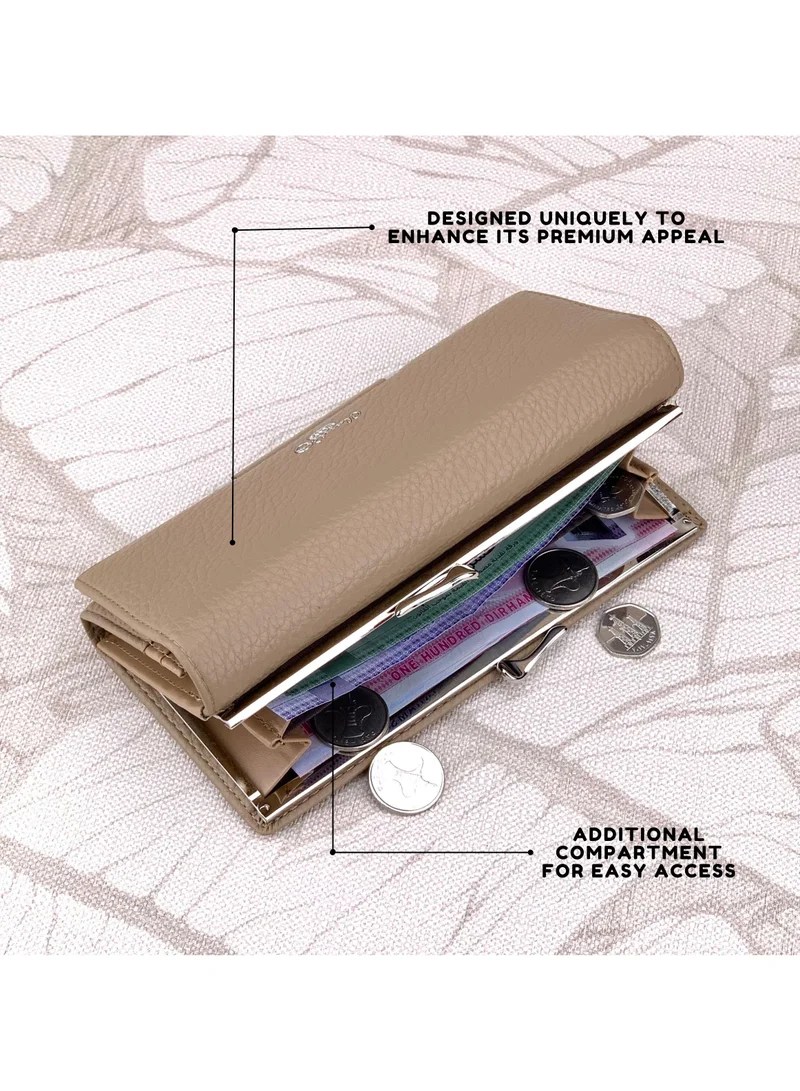 Classic Milano Khaki (JFL-4-87201-103) Classic Milano Premium Faux Leather Long Wallet for Women with Magnetic Closure | Ladies Wallet Card Holder Purse | Slim Women's Wallet for Daily Use, Travel, and Gifting for Women | Best Price UAE