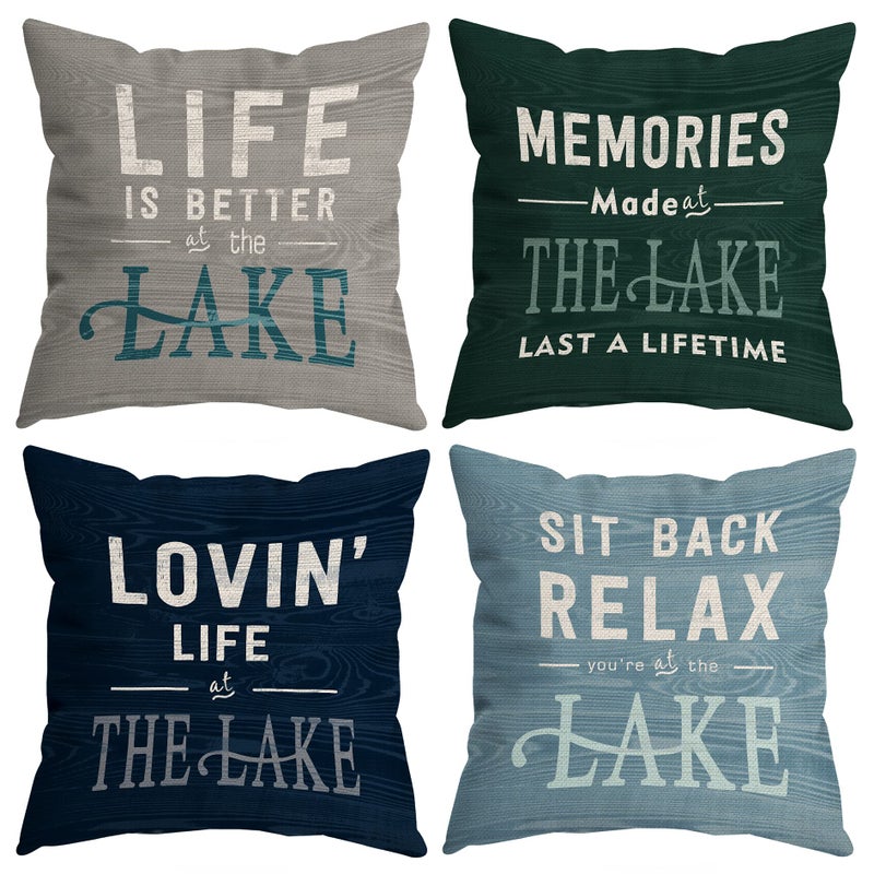 PUHEI HUYAW Vintage Life is Better at The Lake Memories Made at The Lake Last A Life Time Throw Pillow Covers Lake House Gifts Lake Pillow Cases 18 x 18 Inch Home Lake House Sofa Decor Set of 4 