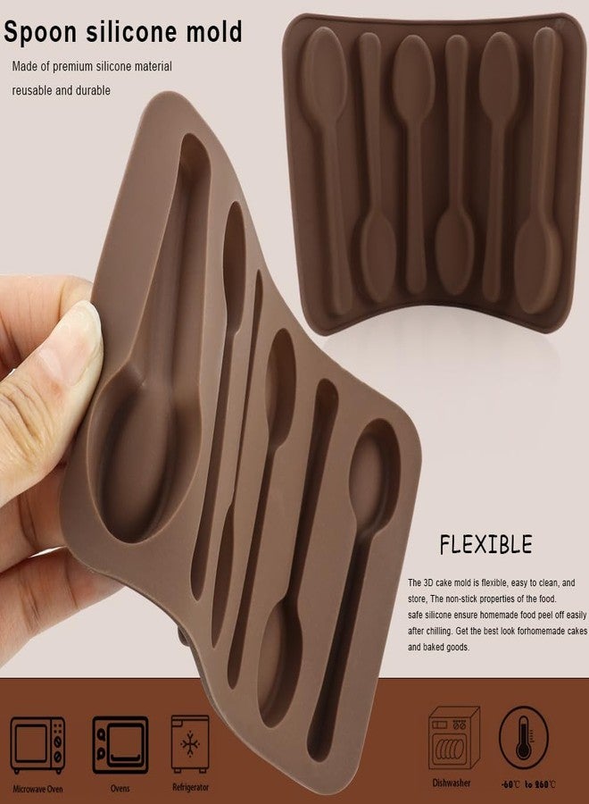 JOGILBOY 2 Pack Spoon Shaped Chocolate Molds 6 Cavities Silicone Mold Candy Making DIY Specialty Bakeware Cane Spoons Handmade Stirring - Image 2