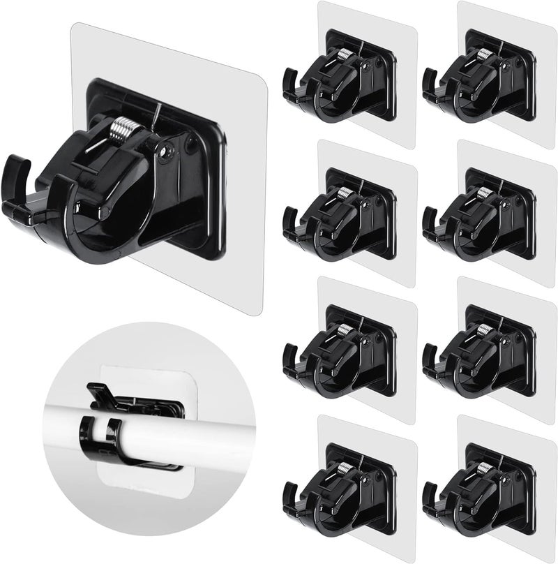 ELMVIA No Drill Curtain Rod Brackets No Drilling Self Adhesive Curtain Rod Holder Hooks Nail Free Adjustable Curtain Rod Hooks Curtain Hangers for Kitchen Home Bathroom and Hotel (Black, 2PCS) - Image 1