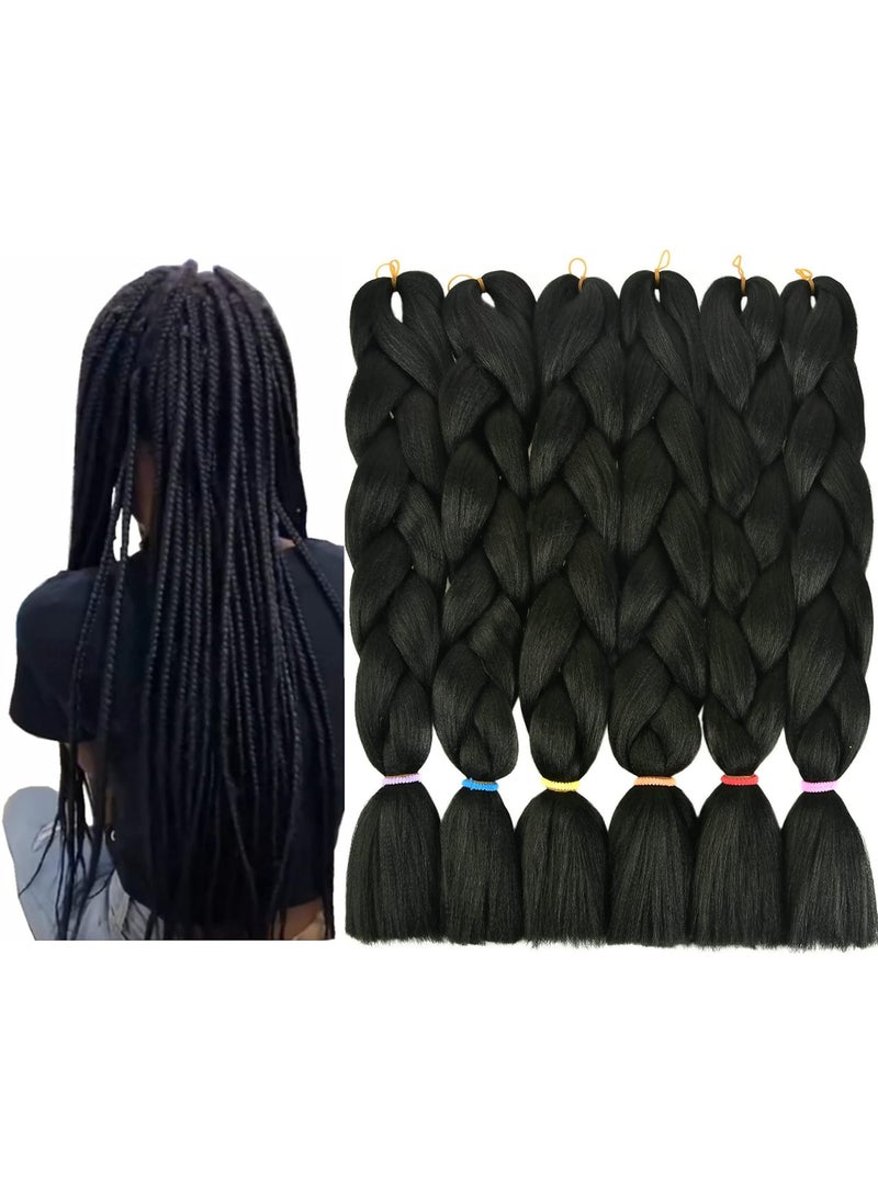 LOHXINHAIR Braiding Hair 24 Inch 6 Packs Black Kanekalon High Temperature Resistance Synthetic Jumbo Bohemian Braids Long Crochet Hair Extensions Soft Yaki Texture for Black Women 