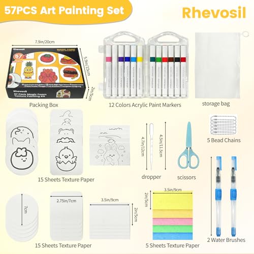 Rhevosil 57 Pcs Magic Foam Texture Painting Kit, Arts and Crafts for Girls 4-6-8-10, 3D Effect Texture Painting Set, DIY Bubble Drawing Pens Art Supplies, Puffy Magic Paint Set - Image 2