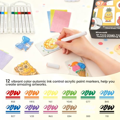 Rhevosil 57 Pcs Magic Foam Texture Painting Kit, Arts and Crafts for Girls 4-6-8-10, 3D Effect Texture Painting Set, DIY Bubble Drawing Pens Art Supplies, Puffy Magic Paint Set - Image 5