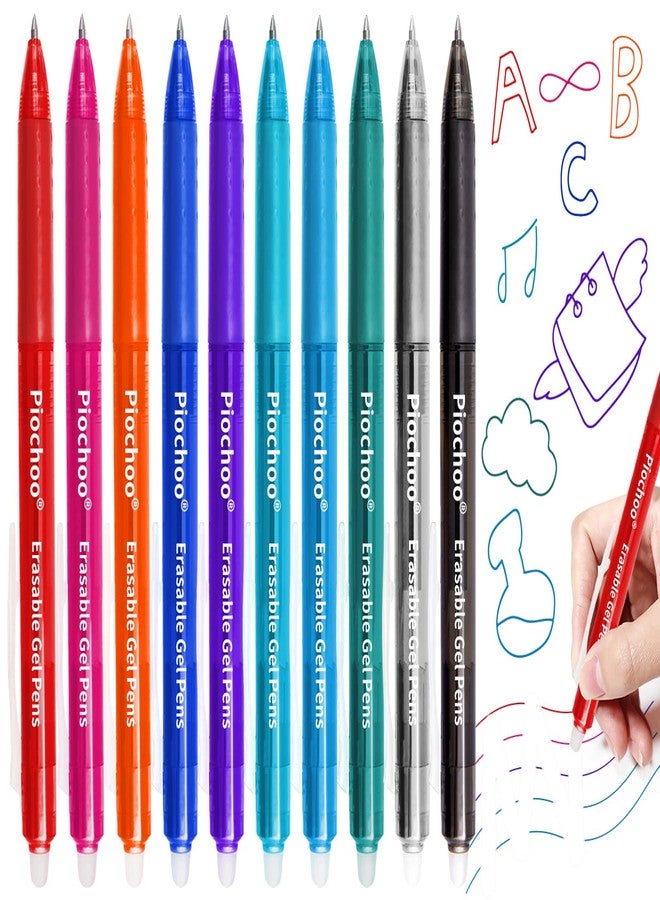 Piochoo Erasable Pens, 10 Assorted Colors Retractable Gel Ink Pens, 0.7mm Fine Point Pens Erasable Pens Make Mistake Disappear, for Drawing Writing Planners and Crossword Puzzles - Image 1