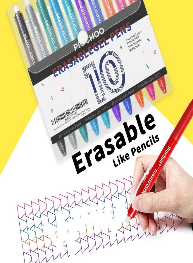 Piochoo Erasable Pens, 10 Assorted Colors Retractable Gel Ink Pens, 0.7mm Fine Point Pens Erasable Pens Make Mistake Disappear, for Drawing Writing Planners and Crossword Puzzles - Image 2