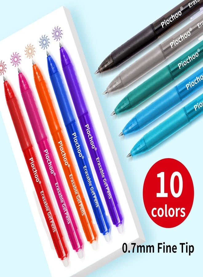 Piochoo Erasable Pens, 10 Assorted Colors Retractable Gel Ink Pens, 0.7mm Fine Point Pens Erasable Pens Make Mistake Disappear, for Drawing Writing Planners and Crossword Puzzles - Image 4