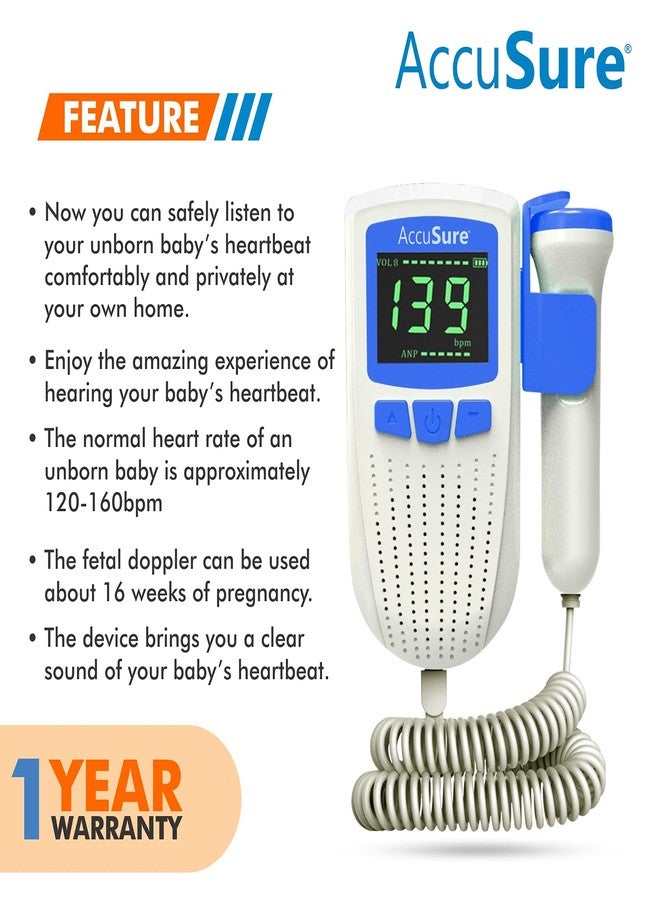 AccuSure Fetal Doppler for Doctors and Mothers Fetal Heart Rate Monitor with USB Charging and LCD Display - Image 4
