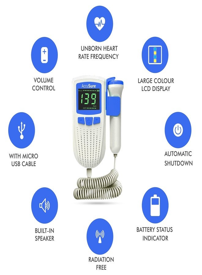 AccuSure Fetal Doppler for Doctors and Mothers Fetal Heart Rate Monitor with USB Charging and LCD Display - Image 3