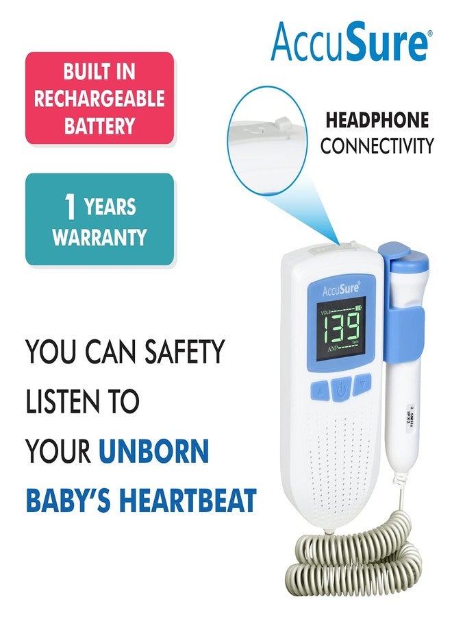 AccuSure Fetal Doppler for Doctors and Mothers Fetal Heart Rate Monitor with USB Charging and LCD Display - Image 2