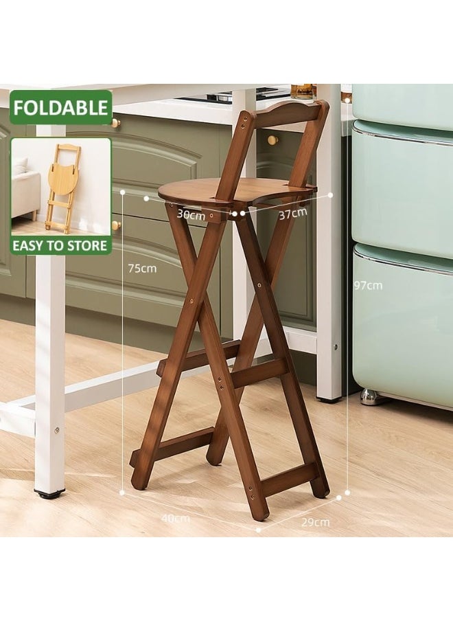 Rubik High Bar Stool with Back Support (Set of 2), Folding Wooden Chair for Home, Kitchen, Office, Restaurant (Brown)  - Image 3