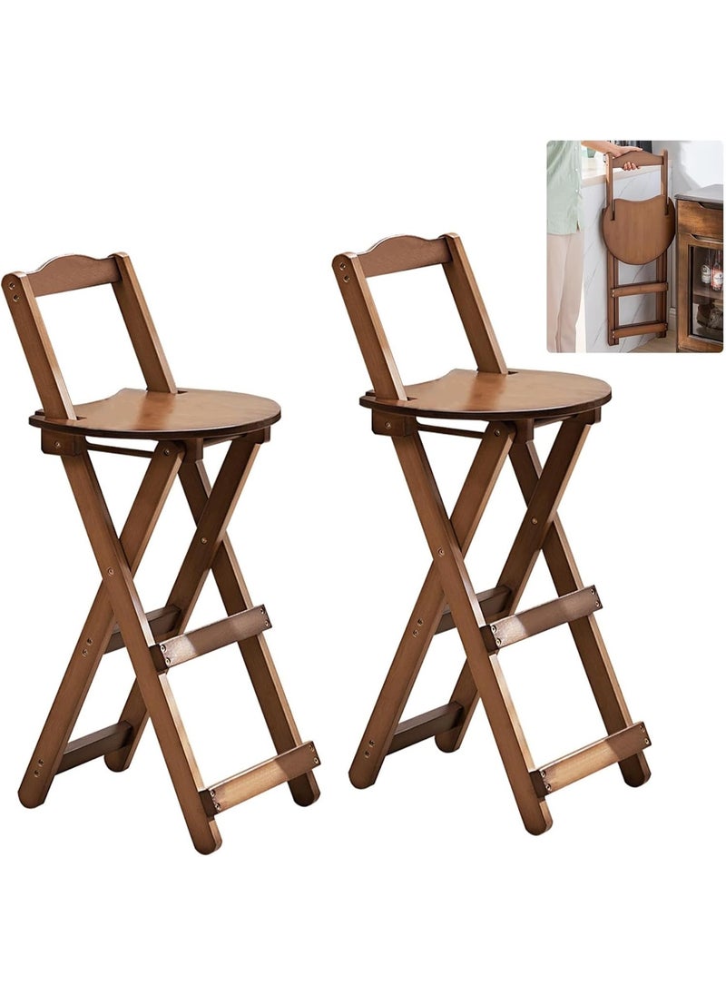 Rubik High Bar Stool with Back Support (Set of 2), Folding Wooden Chair for Home, Kitchen, Office, Restaurant (Brown)  - Image 1