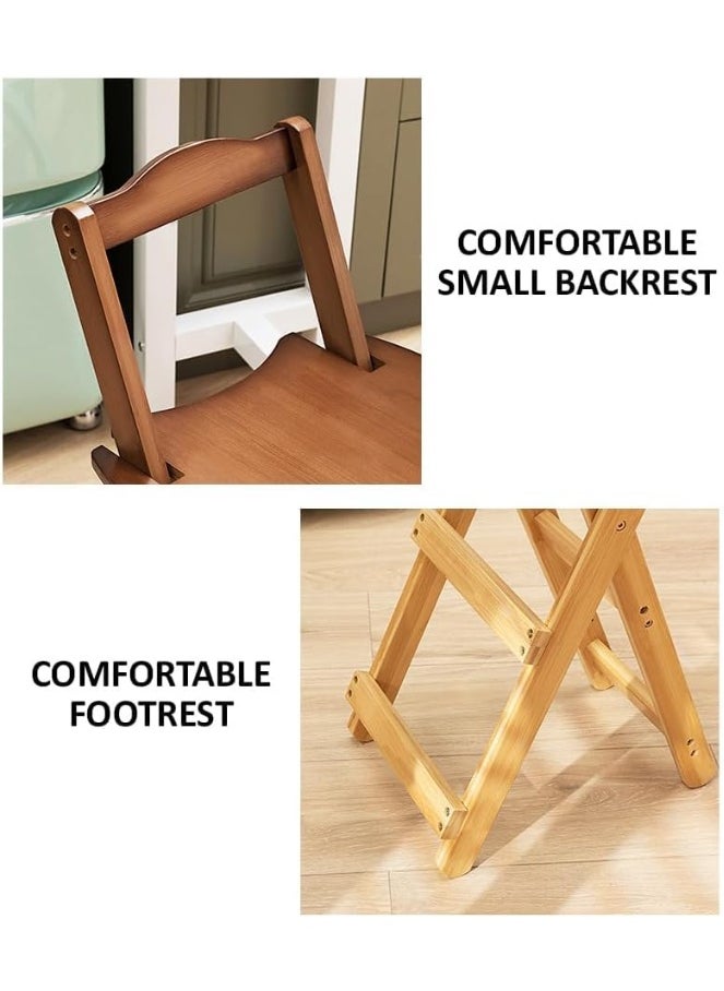 Rubik High Bar Stool with Back Support (Set of 2), Folding Wooden Chair for Home, Kitchen, Office, Restaurant (Brown)  - Image 5