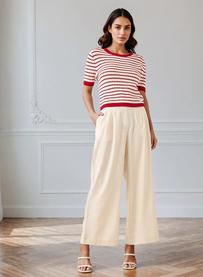 سبلاش فيڤ بنطلون واسع من الكتان المطوي