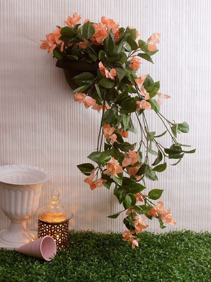 POLYESTER FABRIC AND PLASTIC ARTIFICIAL BOUGAINVILLEA FLOWER BUSH PEACH 20 CM X 20 CM X 110 CM