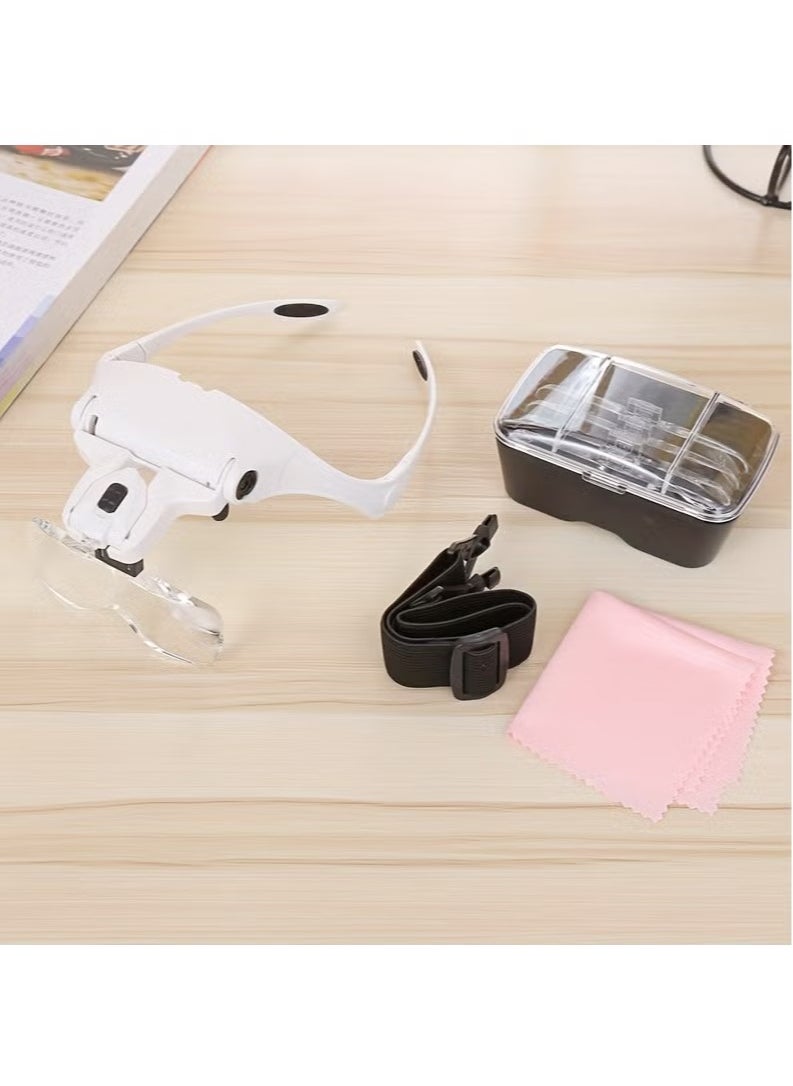 XiuWoo Head‑mounted Magnifier Rechargeable Headband Magnifying Glass Adjustable 5 Lens Loupe LED Light Headband Magnifier Glass with Lamp for Diamond Painting Embroidery Repair Clock jewelry  - Image 2